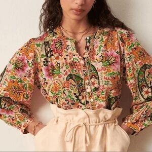 ba&sh Bianca Long Sleeve Floral/Paisley Blouse small/4